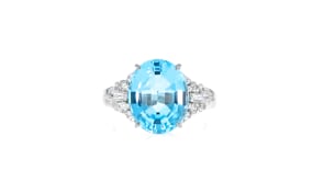 C. 2000 Vintage 4.28 Carat Swiss Blue Topaz and .18 ct. t.w. Diamond Ring in Platinum