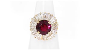 C. 1980 Vintage 3.75 Carat Rhodolite Garnet and 3.50 ct. t.w. Diamond Ring in 14kt Yellow Gold