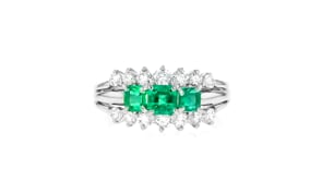 C. 1990 Vintage .68 ct. t.w. Emerald and .58 ct. t.w. Diamond Ring in Platinum