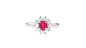 C. 1990 Vintage .48 Carat Ruby and .33 ct. t.w. Diamond Ring in Platinum