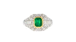 C. 1980 Vintage .58 Carat Emerald and .70 ct. t.w. Diamond Ring in 18kt White Gold