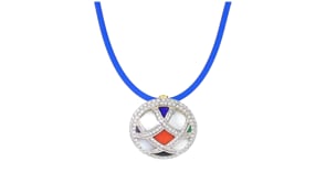 C. 1990 Vintage Asch Grossbardt Multi-Gemstone and .88 ct. t.w. Diamond Pendant Necklace in 14kt Two-Tone Gold with Blue Silicon