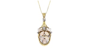 C. 1980 Vintage Opal and .30 ct. t.w. Diamond Cluster Necklace in 14kt Yellow Gold