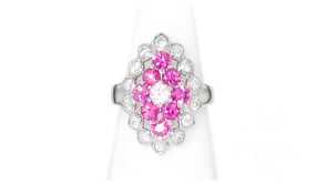 C. 1990 Vintage 1.40 ct. t.w. Pink Sapphire and .90 ct. t.w. Diamond Cocktail Ring in Platinum