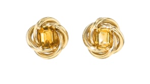C. 1960 Vintage 4.00 ct. t.w. Citrine Love Knot Earrings in 14kt Yellow Gold