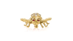 C. 1980 Vintage 1.10 ct. t.w. Diamond Bee Pin with Ruby Accents in 14kt Yellow Gold