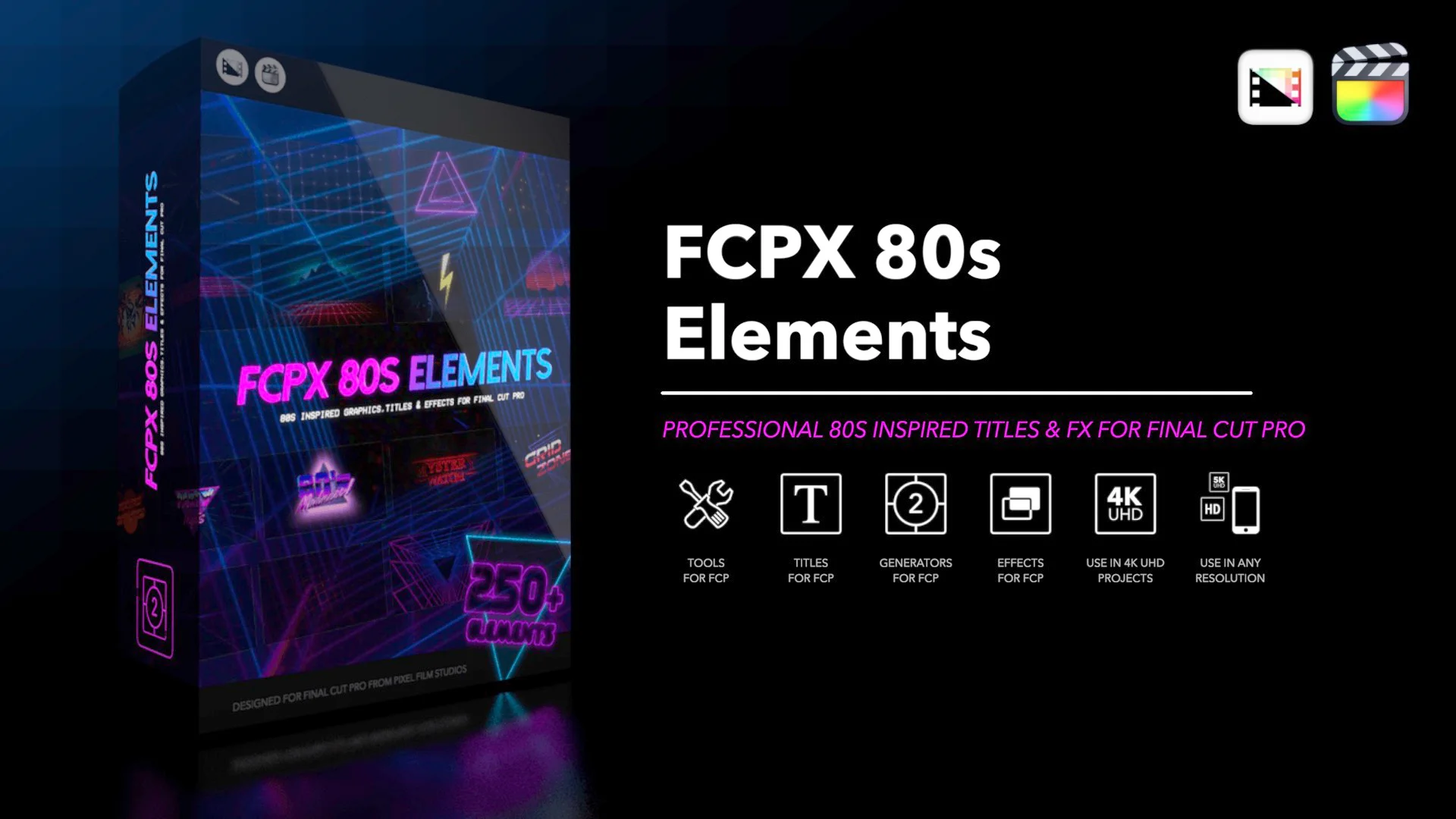 FCPX 80s Elements - Collection of Retro Graphics, Titles & Effects