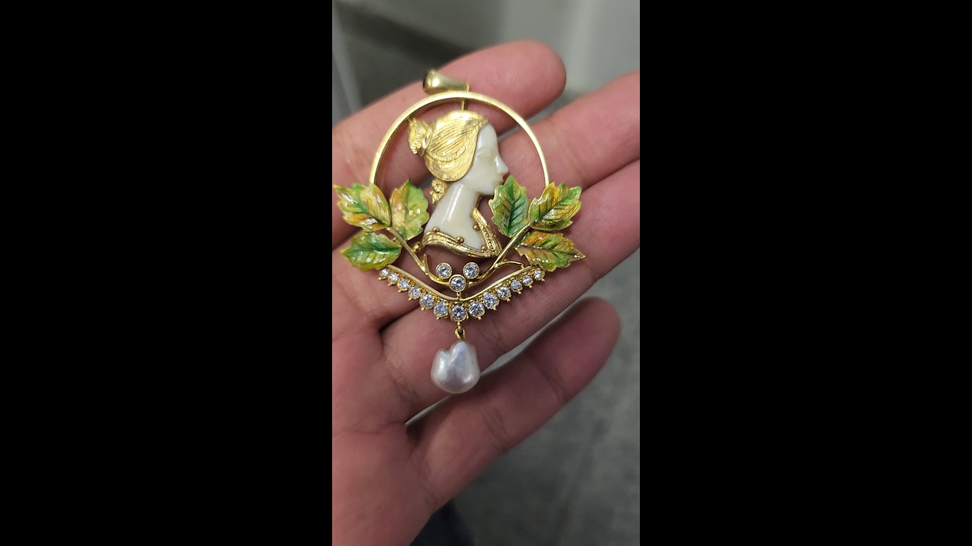 Collier Pendentif Ancien Art Nouveau En Or Rose 10k Avec Diamant Et Perle - Occasion élégant