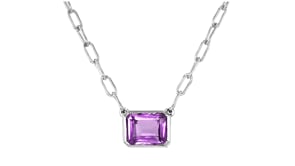 Birthstone Bali-Style Paper Clip Link Necklace in Sterling Silver