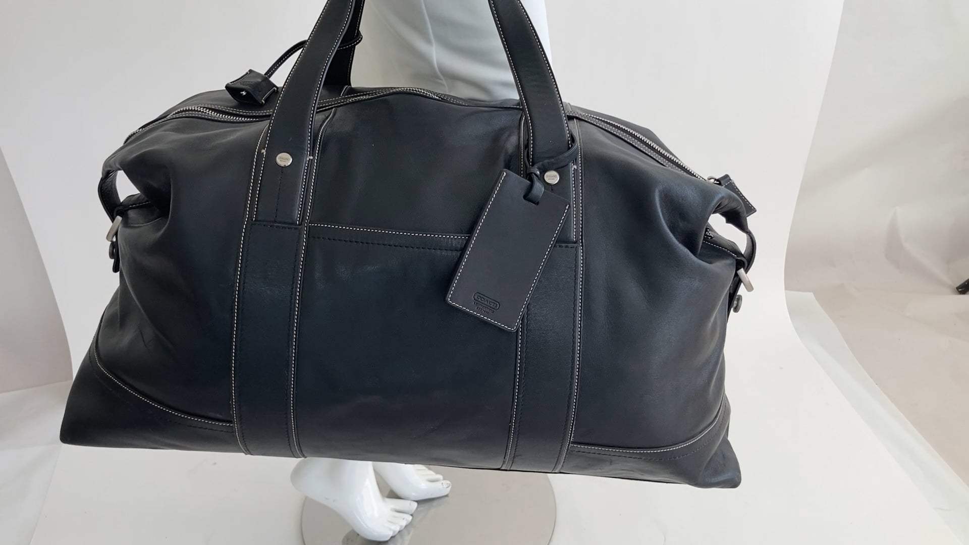 Vintage Coach Black Leather Travel Duffle Bag at 1stDibs