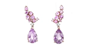 6.00 ct. t.w. Amethyst and 2.00 ct. t.w. Pink Sapphire Drop Earrings with Diamond Accents in 14kt Rose Gold