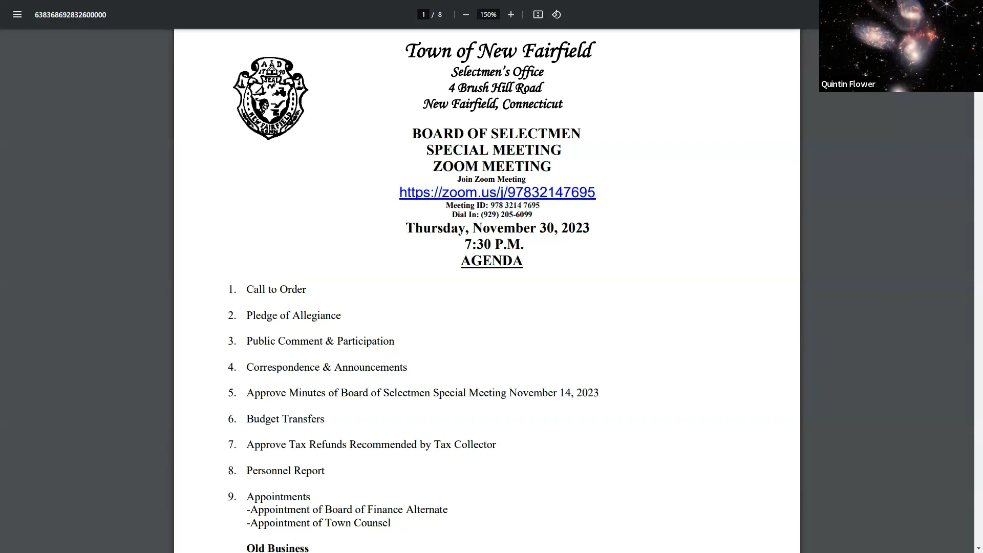 Town of New Fairfield Board of Selectmen And other town boards