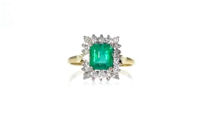 C. 1984 Vintage 1.30 Carat Emerald and .50 ct. t.w. Diamond Ring in 18kt Two-Tone Gold with British Hallmark