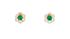 40 ct. t.w. Emerald and .17 ct. t.w. Diamond Flower Stud Earrings in 14kt Yellow Gold