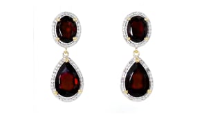 10.75 ct. t.w. Garnet Drop Earrings with .15 ct. t.w. Diamonds in 18kt Gold Over Sterling
