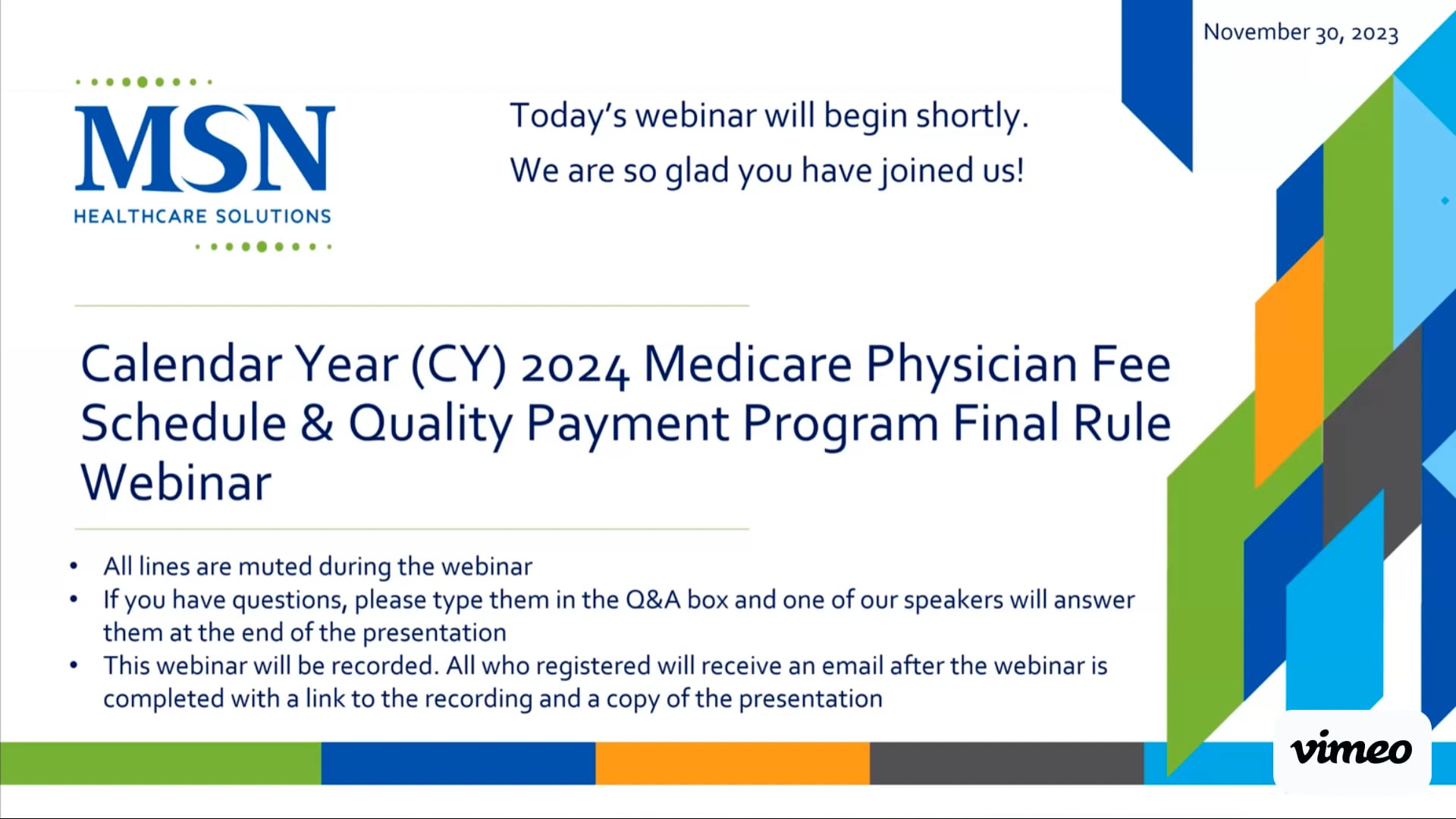 MSN Webinar: 2024 MPFS Final Rule On Vimeo