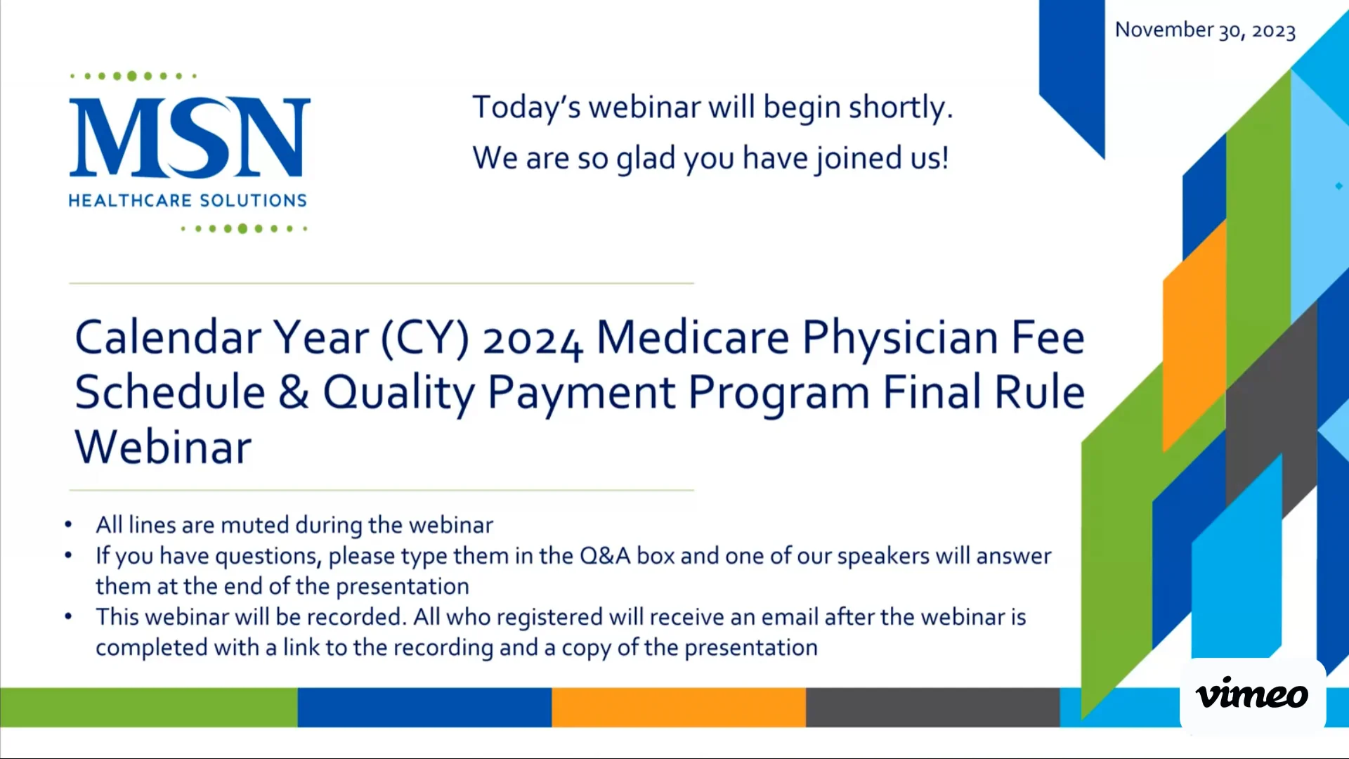 MSN Webinar 2024 MPFS Final Rule on Vimeo