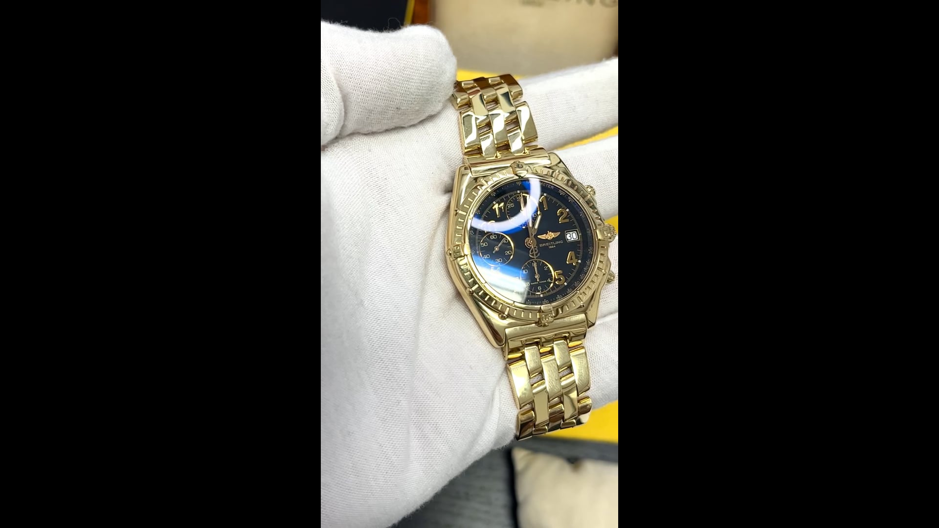 Breitling 44mm Black Dial Chronomat 1884 In 18K Yellow Gold
