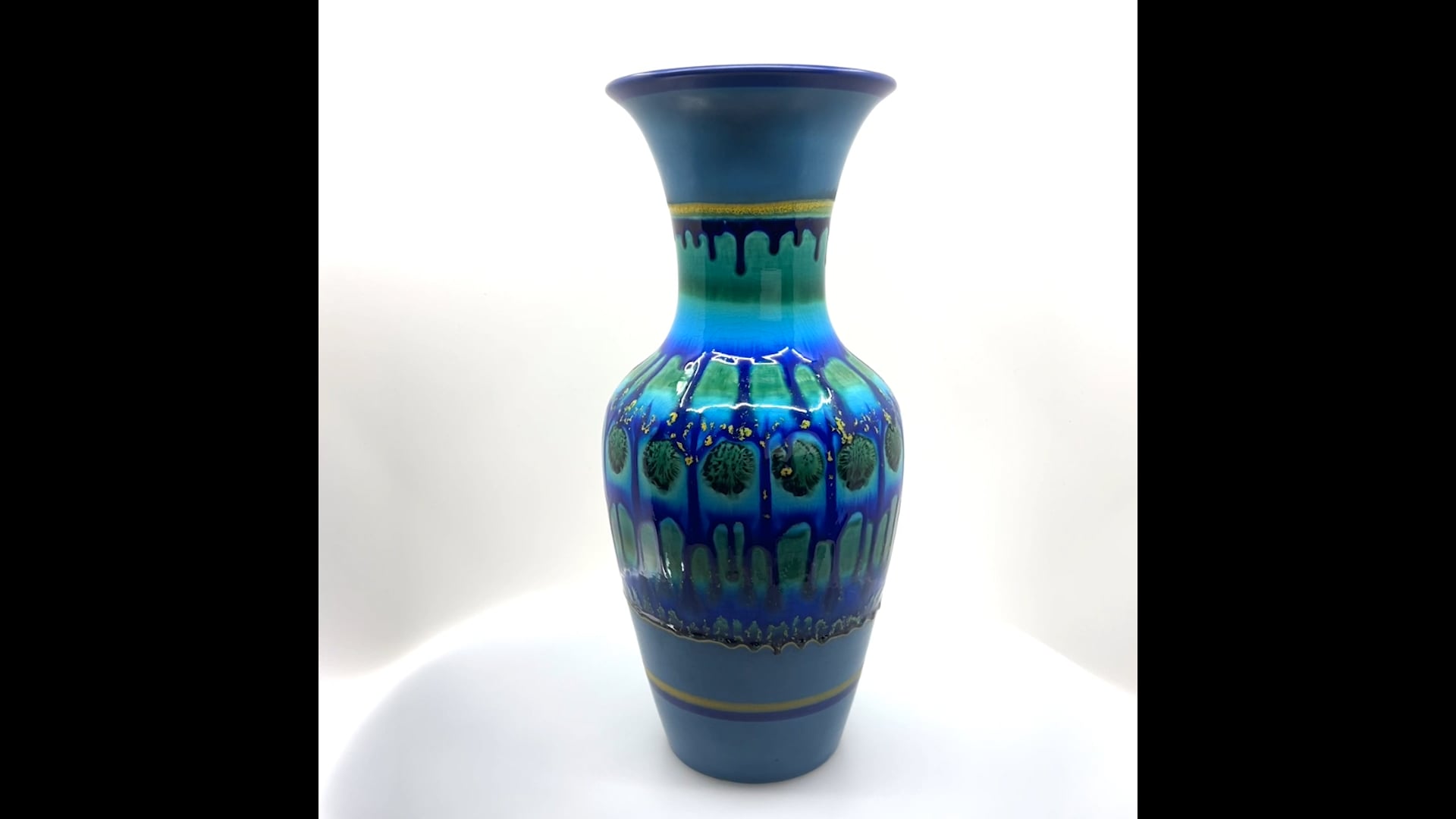 Vintage Dutch Blue Fat Lava Style Flora Gouda Vase, Holland For