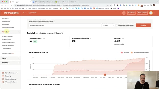 Keywordrecherche mit Ubersuggest