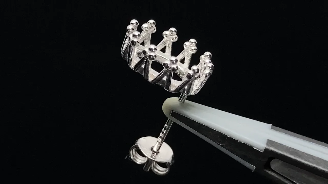 動画】Silver925 クラウン ピアスポスト空枠＆キャッチ カボション用