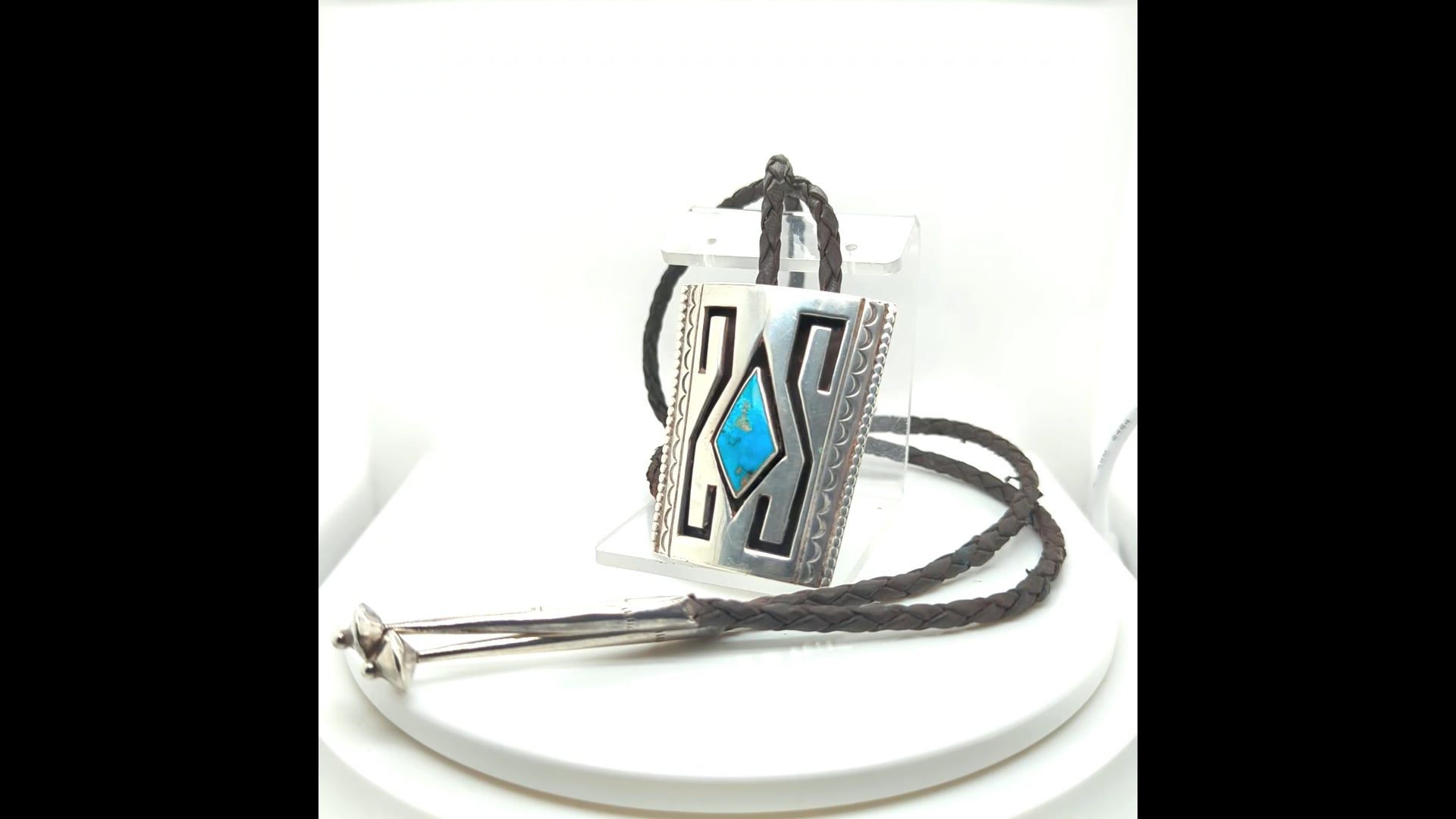 Cravate bolo amérindienne navajo vintage en argent sterling et turquoise - Canada