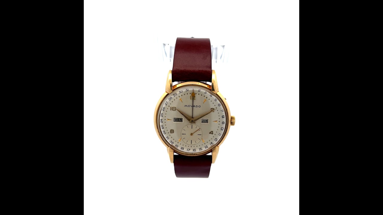 Vintage 1950's Movado Triple Calendar Watch 4862 in 18k Yellow