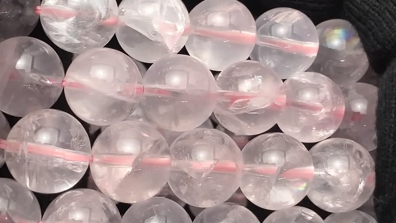 「C0603」高品質　アイスローズクォーツ 12mm 1連 ローズアイリスクォーツ ラウンド12mm ブレスレット｜天然石ビーズの卸