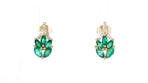 70 ct. t.w. Marquise Emerald Earrings with Diamond Accents in 14kt Yellow Gold