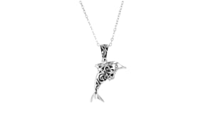 Sterling Silver and Black Enamel Dolphin Jewelry Set Earrings and Pendant Necklace