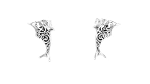 Sterling Silver and Black Enamel Dolphin Jewelry Set Earrings and Pendant Necklace