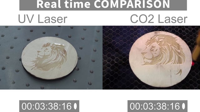 UV Laser and CO2 Laser Engraving on Wood Comparison, Same Artwork Real Time Speed Compare