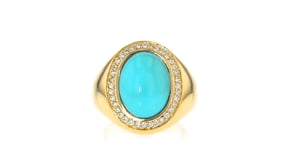 C. 1980 Vintage Kurt Wayne Turquoise and .36 ct. t.w. Diamond Ring in 18kt Yellow Gold