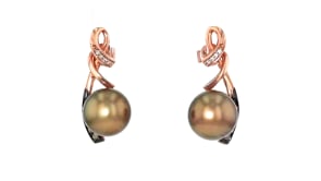 Le Vian 9-10mm Chocolate Pearl Twisted Drop Earrings with .11 ct. t.w. Chocolate and Vanilla Diamonds in 14kt Strawberry Gold