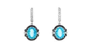 Le Vian 6.75 ct. t.w. Blue Topaz Drop Earrings with .92 ct. t.w. Vanilla and Blackberry Diamonds in 14kt Vanilla Gold