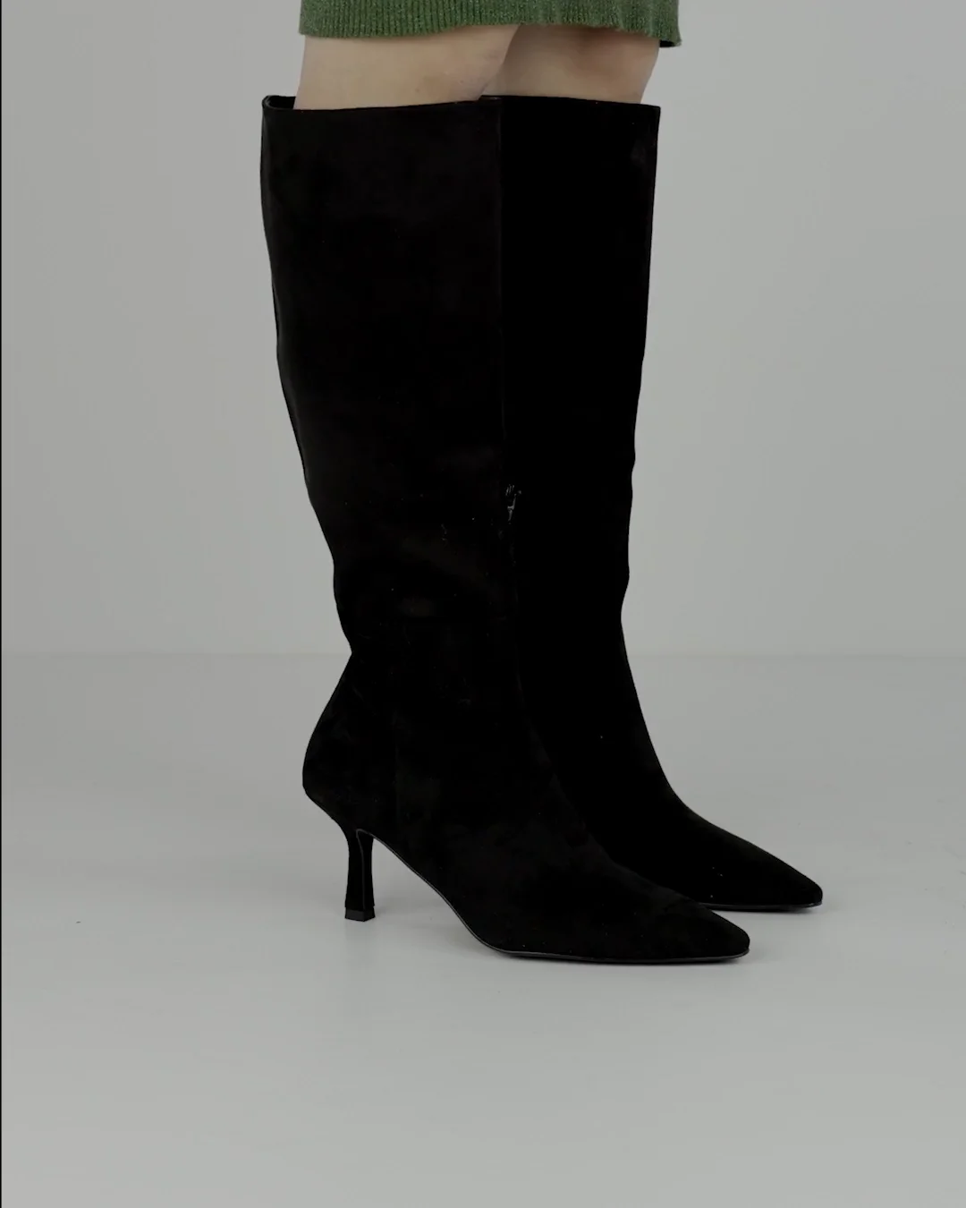 Kitten Con Tacco Basso Stivali Neri Camoscio Tacco Stivali Tacco