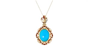 C. 1970 Vintage Turquoise and .25 ct. t.w. Diamond Pendant Necklace with Red and White Enamel in 18kt Yellow Gold