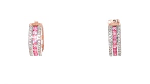 Pink Sapphire and White Zircon Hoop Earrings in 18kt Rose Gold Over Sterling