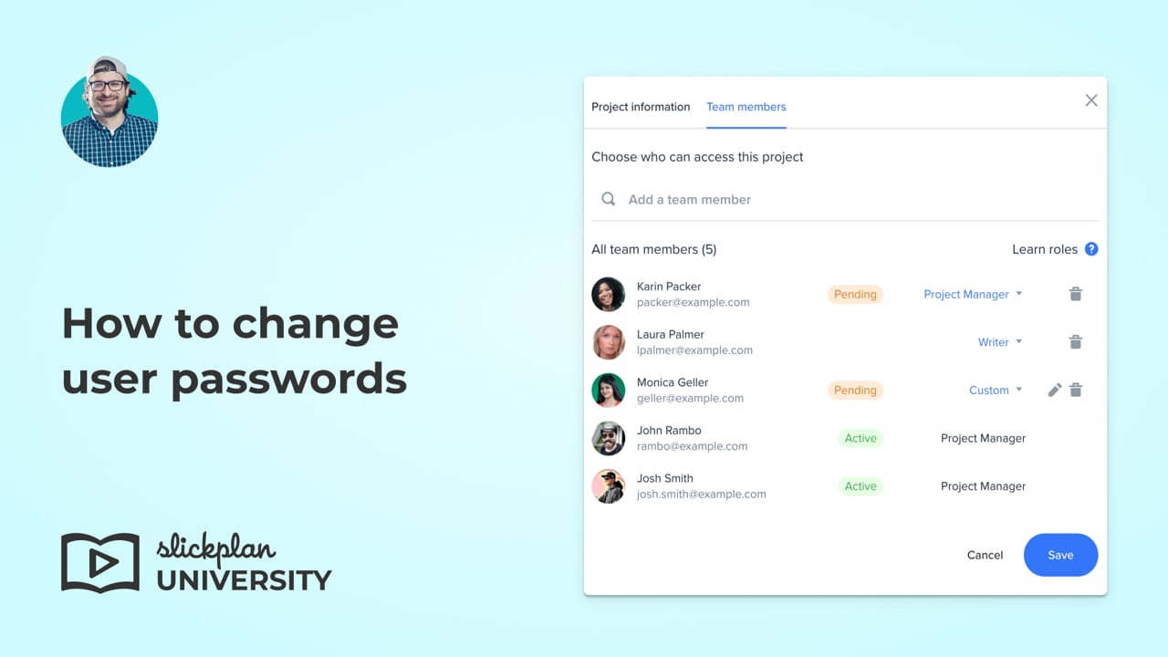 Changing user passwords