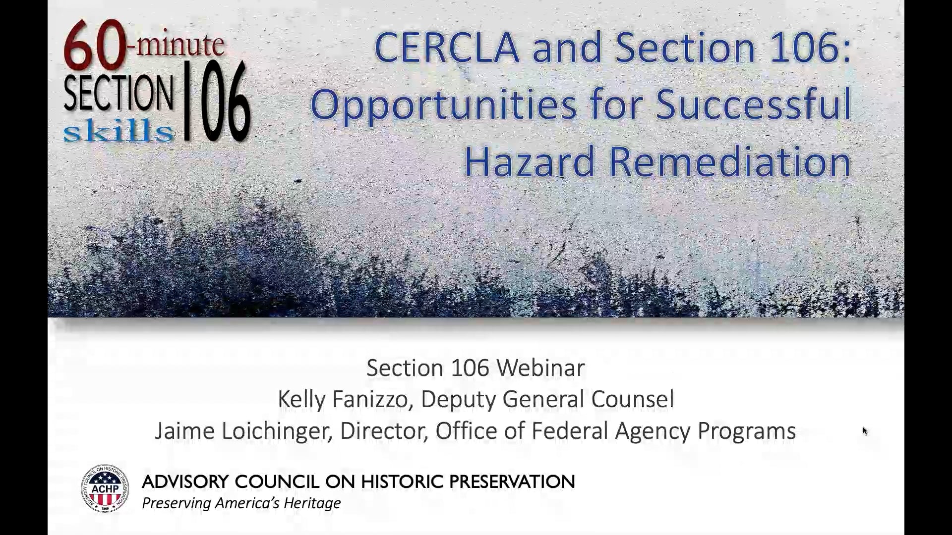 Watch ACRA Webinar: Coordinating CERCLA And Section 106 Online | Vimeo ...