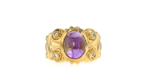 C. 1980 Vintage 2.50 Carat Amethyst Ring with .10 ct. t.w. Diamonds in 14kt Yellow Gold