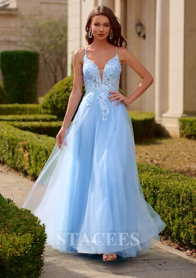 Two-tone Tulle V-neck Prom Dress with Netting Hem – loveangeldress