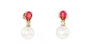 8mm Cultured Pearl, 1.30 ct. t.w. Pink Topaz and .10 ct. t.w. White Zircon Jewelry Set Drop Earrings and Pendant Necklace in 18