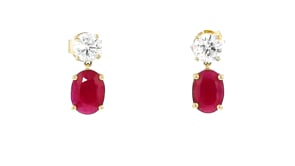 3.20 ct. t.w. Ruby and 1.00 ct. t.w. Lab-Grown Diamond Drop Earrings in 14kt Yellow Gold