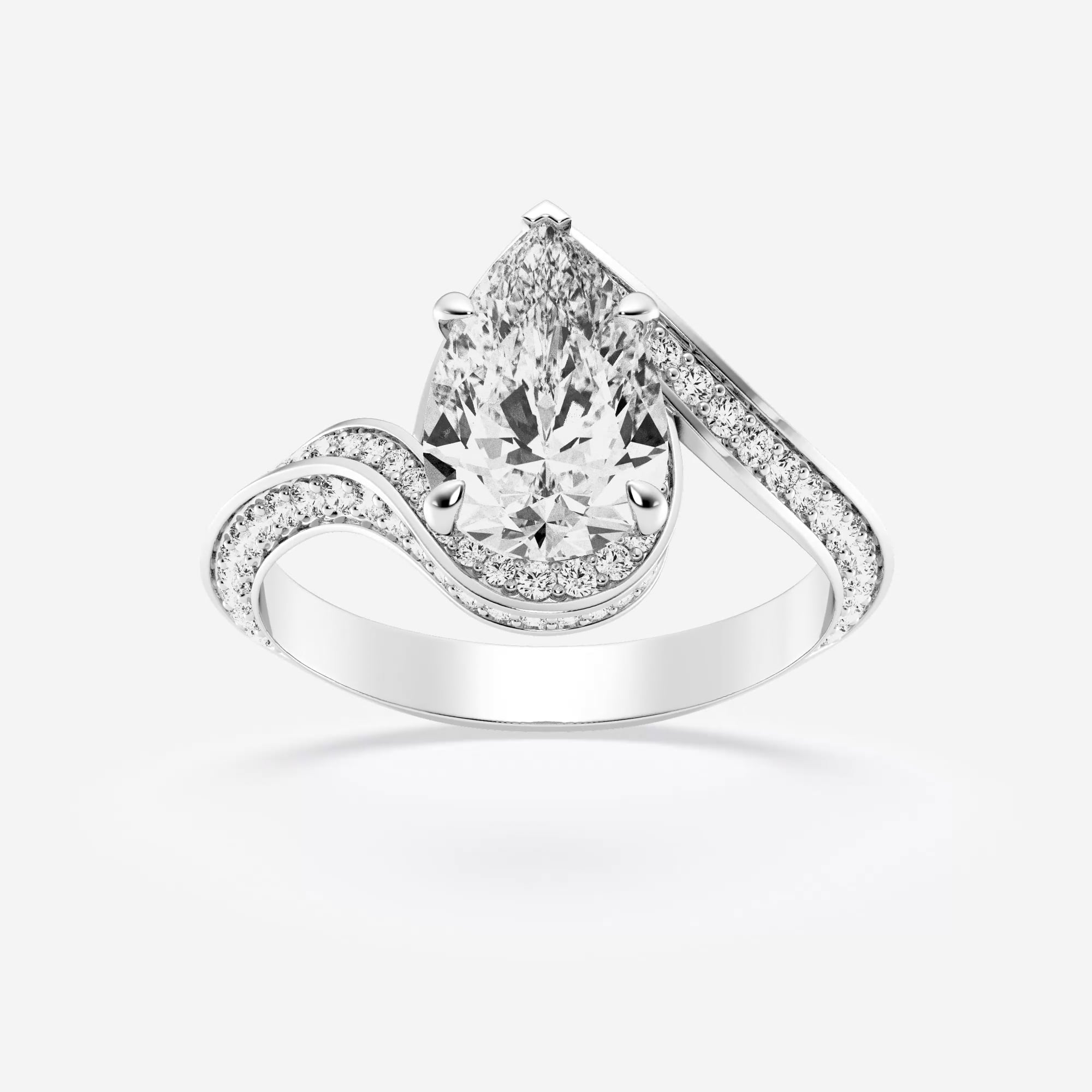 product video for 2 1/2 ctw Pear Lab Grown Diamond Twisted Bypass Side Stone Engagement Ring