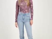 Grey mesh top with purple floral print