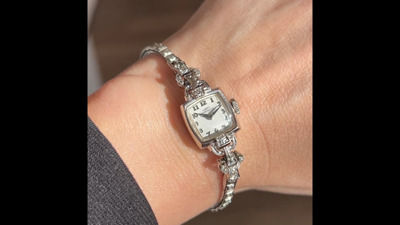 14k white gold diamond Vintage Hamilton Biggs ladies watch WORKS Vintage Lady Hamilton 14K White Gold Diamond Watch: Petite  main image 2