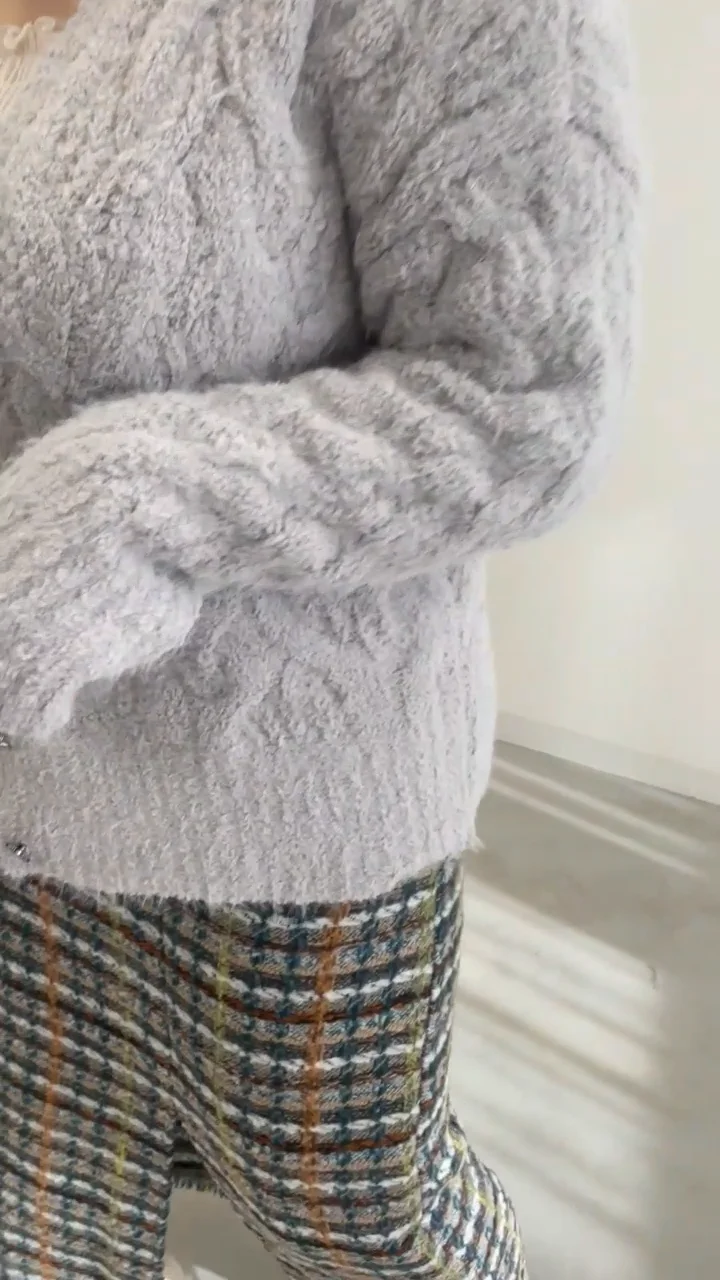 グレー ケーブルニット カーディガン まい Lサイズ