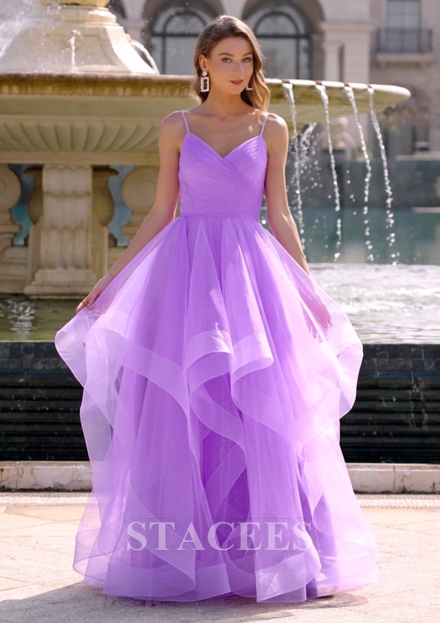 Aqua and Purple Prom Dresses