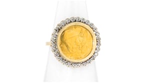 C. 1996 Vintage 22kt Yellow Gold Isle of Man Coin Ring with .28 ct. t.w. Diamonds in 14kt Yellow Gold